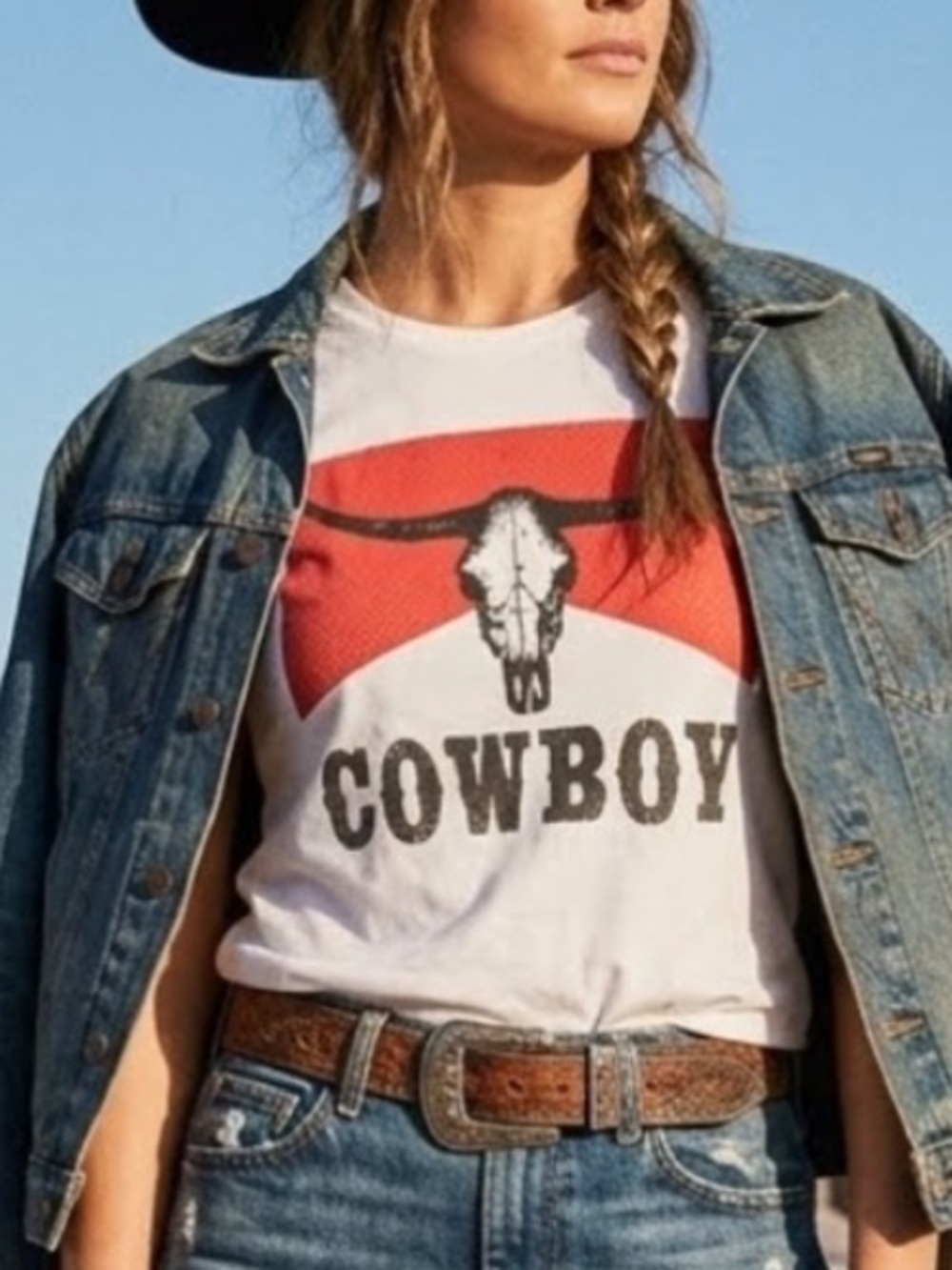 Western Cowboy Southwestern T Shirt Cow Skull Elevated Basic Crew Neck Cotton M